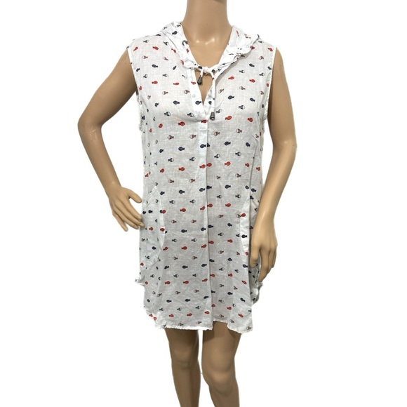 FOR CYNTHIA Coastal Lady 100% Linen Swimsuit Cover Up Pop Over Mini Beachy Sz M - Picture 2 of 12